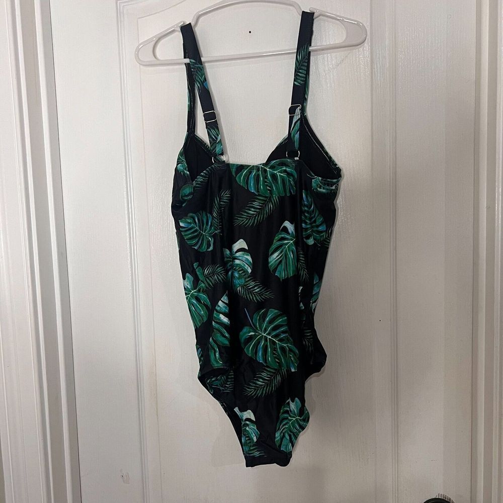 Tempt Me Womens Tropical Leaf Print One Piece Swimsuit Black Green XL Ruched NWT - Picture 4 of 12